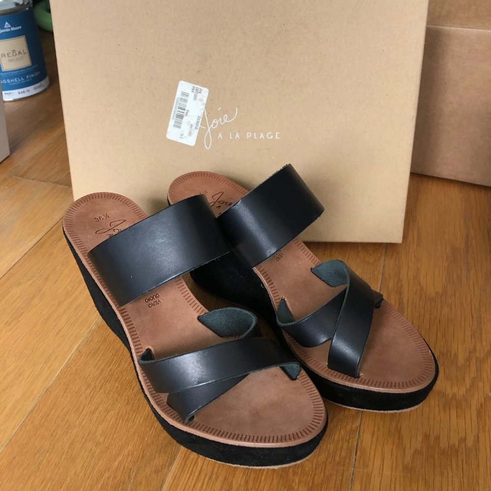 NIB Joie black suede wedge platform sandals 36.5